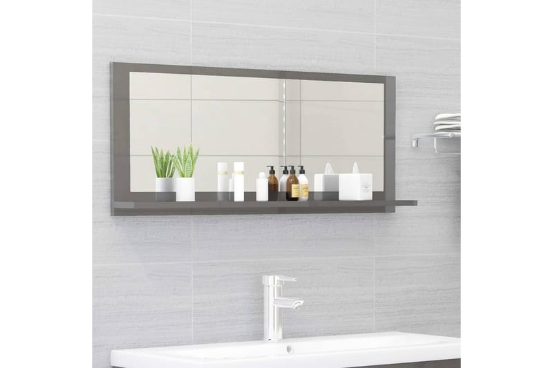 badeværelsesspejl 90x10,5x37 cm spånplade grå højglans - Grå - Badeværelsesspejl