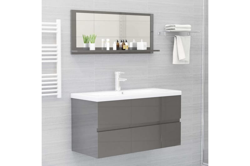 badeværelsesspejl 90x10,5x37 cm spånplade grå højglans - Grå - Badeværelsesspejl
