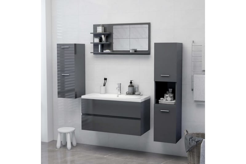 badeværelsesspejl 90x10,5x45 cm spånplade grå højglans - Grå - Badeværelsesspejl