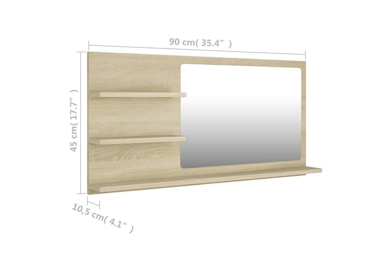 badeværelsesspejl 90x10,5x45 cm spånplade sonoma-eg - Brun - Badeværelsesspejl