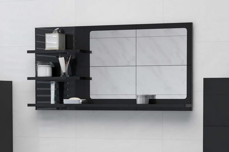 badeværelsesspejl 90x10,5x45 cm spånplade sort højglans - Sort - Hus & renovering - Køkken & bad - Badeværelse - Badeværelsesmøbler - Badeværelsesspejl