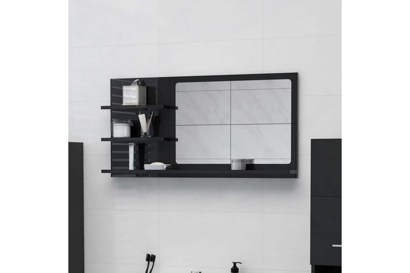 badeværelsesspejl 90x10,5x45 cm spånplade sort højglans - Sort - Hus & renovering - Køkken & bad - Badeværelse - Badeværelsesmøbler - Badeværelsesspejl