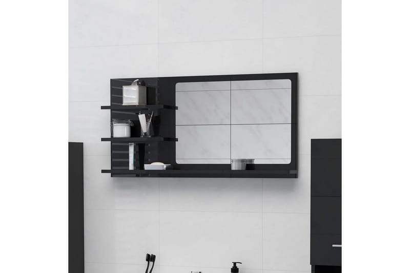 badeværelsesspejl 90x10,5x45 cm spånplade sort højglans - Sort - Badeværelsesspejl