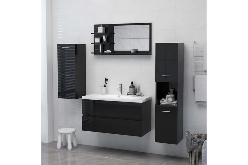 badeværelsesspejl 90x10,5x45 cm spånplade sort højglans - Sort - Hus & renovering - Køkken & bad - Badeværelse - Badeværelsesmøbler - Badeværelsesspejl