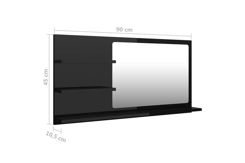 badeværelsesspejl 90x10,5x45 cm spånplade sort højglans - Sort - Badeværelsesspejl