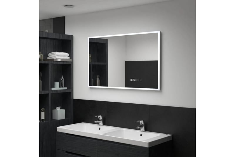 badeværelsesspejl LED m. touch og tidsdisplay 100x60 cm - Sølv - Badeværelsesspejl - Badeværelsesspejl med belysning