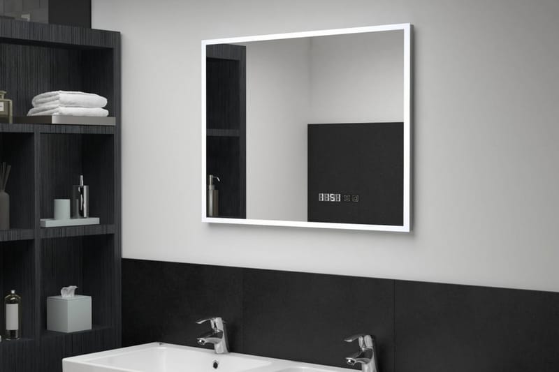 badeværelsesspejl LED m. touch og tidsdisplay 80x60 cm - Sølv - Badeværelsesspejl - Badeværelsesspejl med belysning