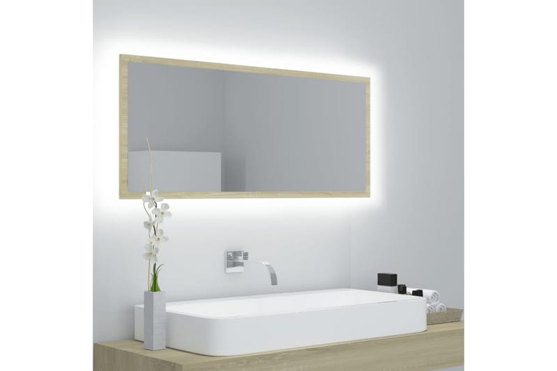 badeværelsesspejl m. LED-lys 100x8,5x37cm spånplade - Brun - Badeværelsesspejl