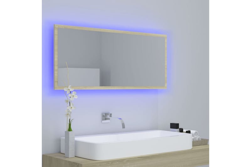 badeværelsesspejl m. LED-lys 100x8,5x37cm spånplade - Brun - Badeværelsesspejl