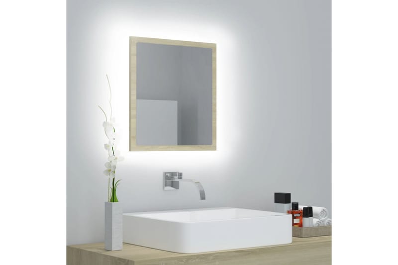 badeværelsesspejl m. LED-lys 40x8,5x37 cm spånplade - Brun - Badeværelsesspejl
