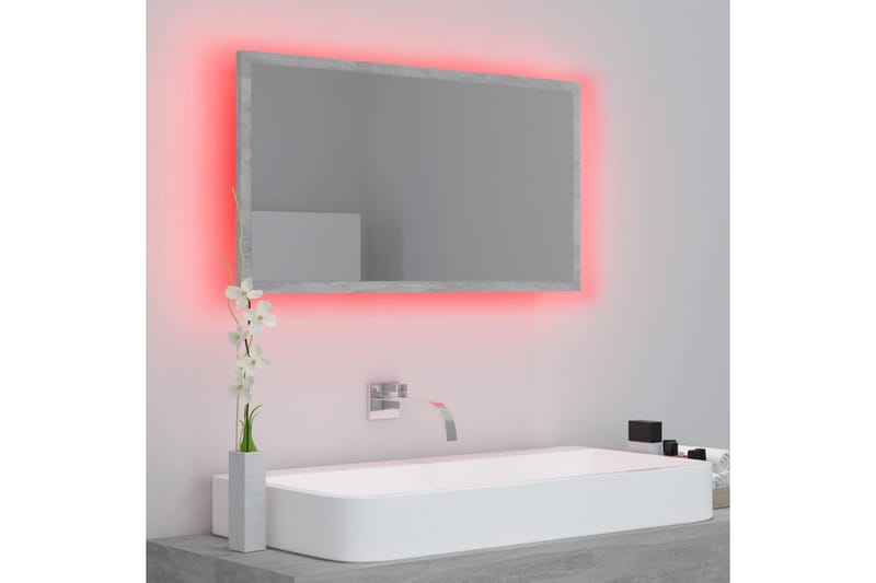 badeværelsesspejl m. LED-lys 80x8,5x37 cm spånplade betongrå - Grå - Badeværelsesspejl