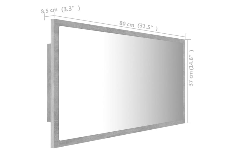 badeværelsesspejl m. LED-lys 80x8,5x37 cm spånplade betongrå - Grå - Badeværelsesspejl