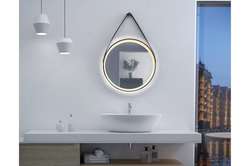Djupqvior Spejl 55 cm Rund LED-belysning, Sort/Guld