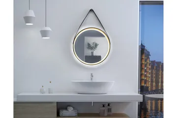 Djupqvior Spejl 55 cm Rund LED-belysning - Sort/Guld - Hus & renovering - Køkken & bad - Badeværelse - Badeværelsesmøbler - Badeværelsesspejl