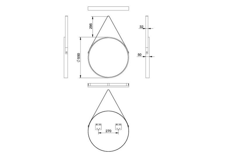 Djupqvior Spejl 55 cm Rund - Sort/Guld - Badeværelsesspejl - Badeværelsesspejl med belysning