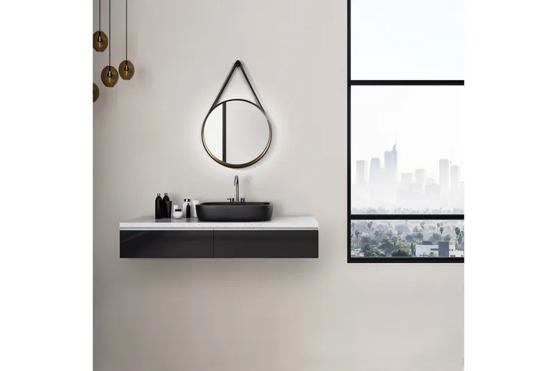 Djupqvior Spejl 55 cm Rund, Sort/Guld