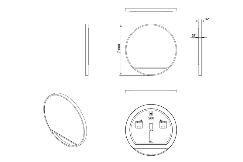 Gottsätter Spejl 60 cm Rund - Sort - Hus & renovering - Køkken & bad - Badeværelse - Badeværelsesmøbler - Badeværelsesspejl
