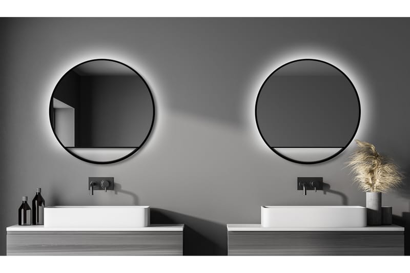Gottsätter Spejl 80 cm Rund - Sort - Badeværelsesspejl - Badeværelsesspejl med belysning