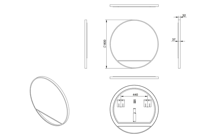Gottsätter Spejl 80 cm Rund - Sort - Hus & renovering - Køkken & bad - Badeværelse - Badeværelsesmøbler - Badeværelsesspejl