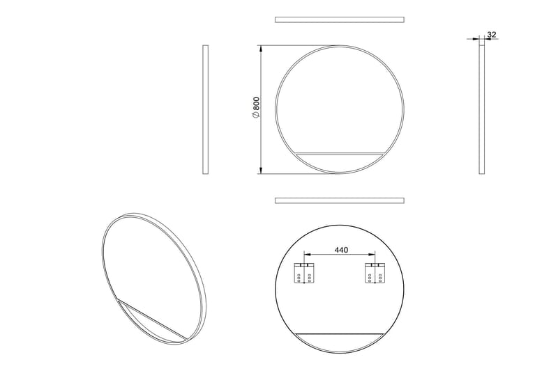 Gottsätter Spejl 80 cm Rund - Sort - Hus & renovering - Køkken & bad - Badeværelse - Badeværelsesmøbler - Badeværelsesspejl