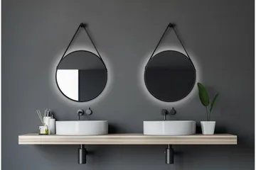 Knutby Spejl 50 cm Rund LED-belysning - Sort - Hus & renovering - Køkken & bad - Badeværelse - Badeværelsesmøbler - Badeværelsesspejl