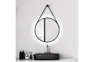 Knutby Spejl 50 cm Rund LED-belysning - Sort - Hus & renovering - Køkken & bad - Badeværelse - Badeværelsesmøbler - Badeværelsesspejl