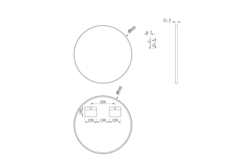 Knutby Vægspejl 60 cm - Sort - Hus & renovering - Køkken & bad - Badeværelse - Badeværelsesmøbler - Badeværelsesspejl