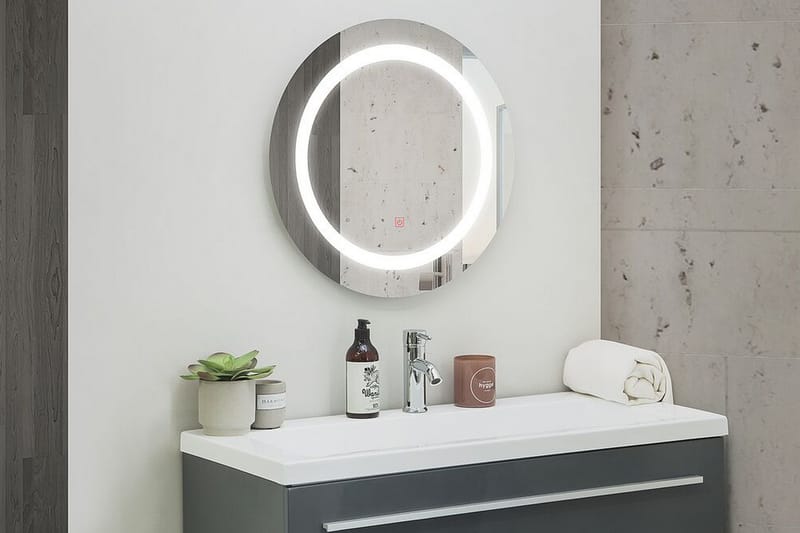 Rystal spejl LED rund 58x58 cm - Sølv - Badeværelsesspejl - Badeværelsesspejl med belysning