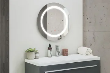 Rystal spejl LED rund 58x58 cm - Sølv - Hus & renovering - Køkken & bad - Badeværelse - Badeværelsesmøbler - Badeværelsesspejl