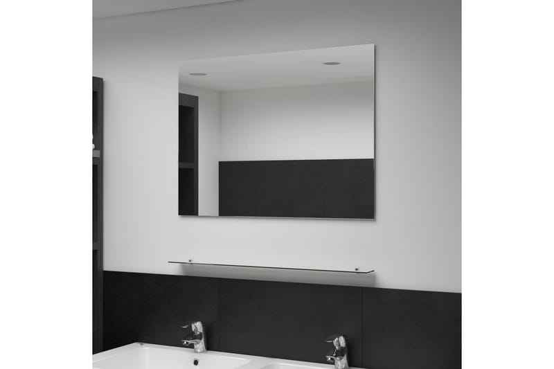 vægspejl med hylde 80x80 cm hærdet glas - Sølv - Badeværelsesspejl