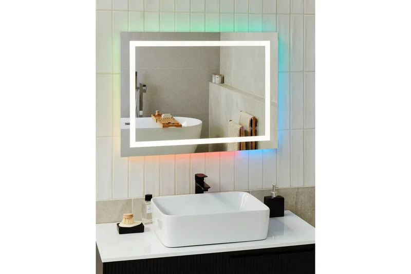Badrumsspegel med LED Beliani Prenois Silver - Hus & renovering - Køkken & bad - Badeværelse - Badeværelsesmøbler - Badeværelsesspejl