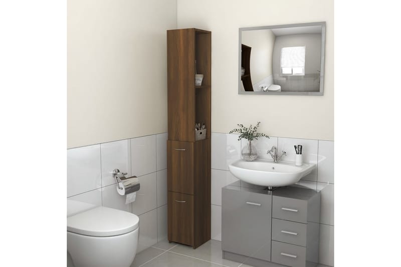 beBasic badeværelsesskab 25x25x170 cm konstrueret træ brun egetræsfarve - Brun - Vasketøjsskab - Badeværelsesskab - Vægskabe & højskabe