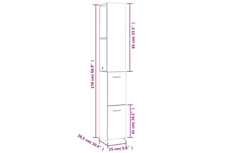 beBasic badeværelsesskab 25x25x170 cm konstrueret træ grå sonoma-eg - GrÃ¥ - Vasketøjsskab - Vægskabe & højskabe - Badeværelsesskab