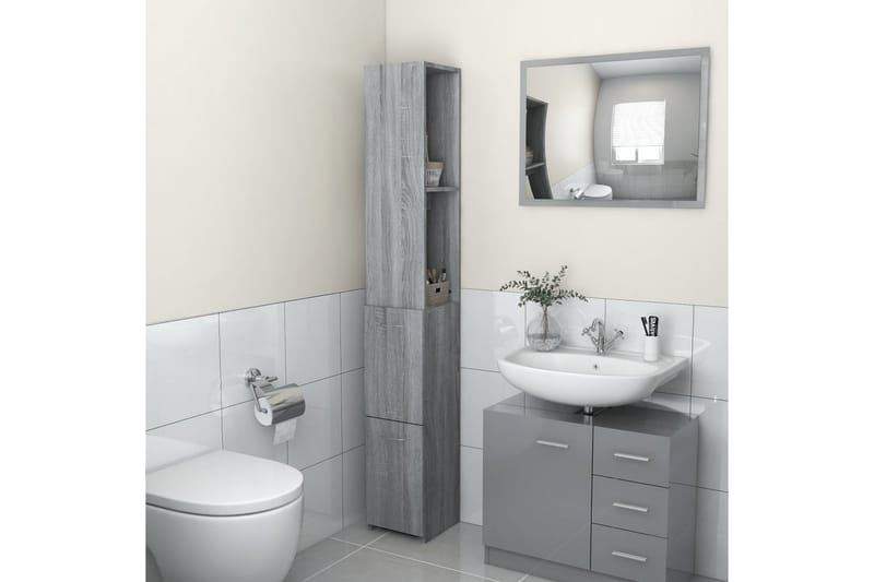 beBasic badeværelsesskab 25x25x170 cm konstrueret træ grå sonoma-eg - GrÃ¥ - Badeværelsesskab - Vasketøjsskab - Vægskabe & højskabe