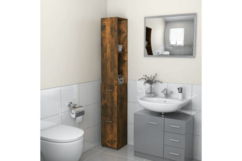 beBasic badeværelsesskab 25x25x170 cm konstrueret træ røget egetræ - Brun - Badeværelsesskab - Vasketøjsskab - Vægskabe & højskabe