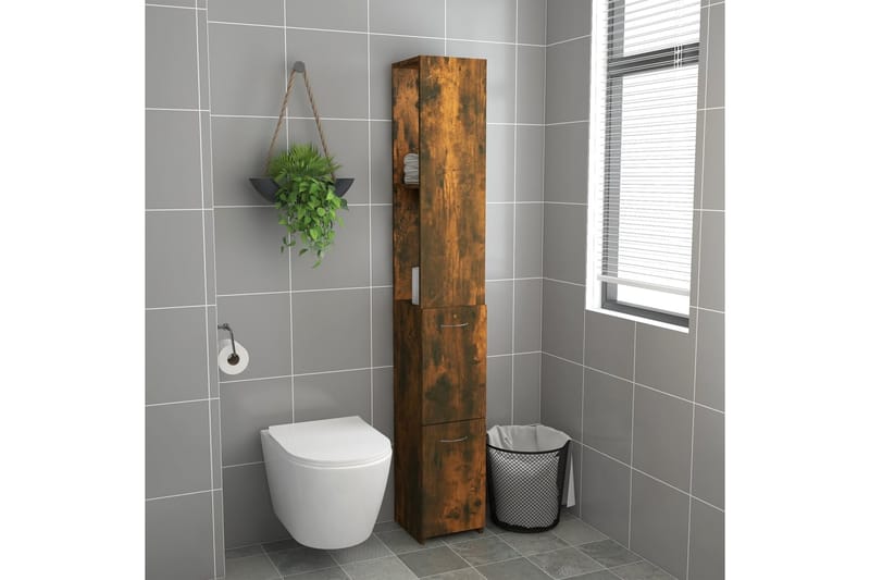 beBasic badeværelsesskab 25x25x170 cm konstrueret træ røget egetræ - Brun - Vasketøjsskab - Vægskabe & højskabe - Badeværelsesskab