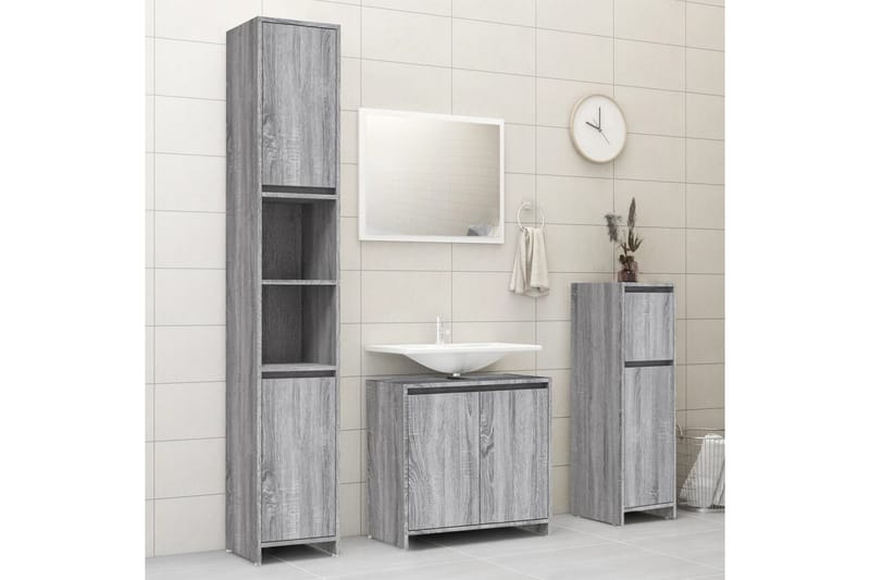 beBasic badeværelsesskab 30x30x95 cm konstrueret træ grå sonoma-eg - GrÃ¥ - Badeværelsesskab