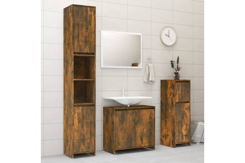 beBasic badeværelsesskab 30x30x95 cm konstrueret træ røget egetræ - Brun - Badeværelsesskab