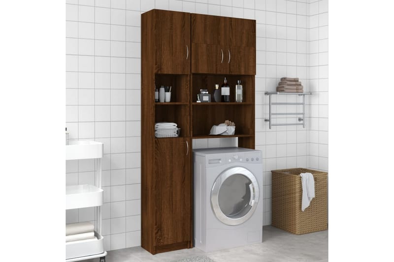 beBasic badeværelsesskab 32x25,5x190 cm konstrueret træ brun egetræ - Brun - Vasketøjsskab - Vægskabe & højskabe - Badeværelsesskab