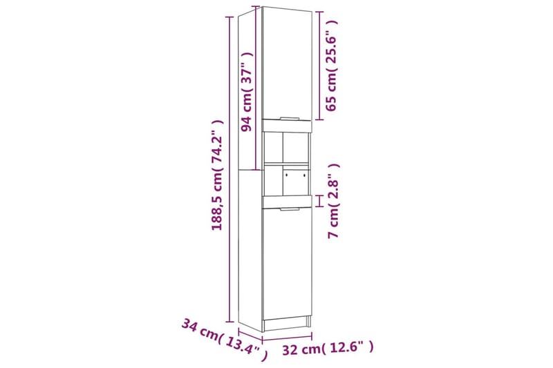 beBasic badeværelsesskab 32x34x188,5 cm konstrueret træ betongrå - GrÃ¥ - Badeværelsesskab