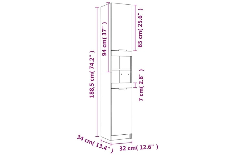 beBasic badeværelsesskab 32x34x188,5 cm konstrueret træ hvid - Hvid - Vasketøjsskab - Vægskabe & højskabe - Badeværelsesskab