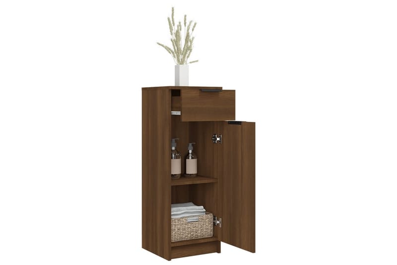 beBasic badeværelsesskab 32x34x90 cm konstrueret træ brun egetræ - Brun - Badeværelsesskab