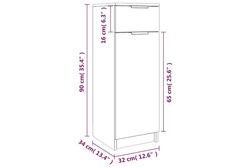 beBasic badeværelsesskab 32x34x90 cm konstrueret træ grå sonoma-eg - GrÃ¥ - Badeværelsesskab