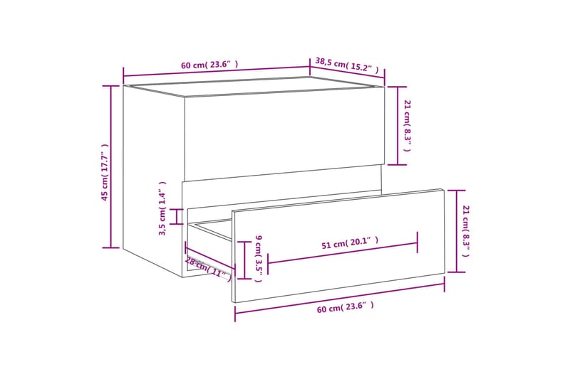 beBasic badeværelsesskab 60x38,5x45cm konstrueret træ brun egetræsfarve - Brun - Underskab badeværelse