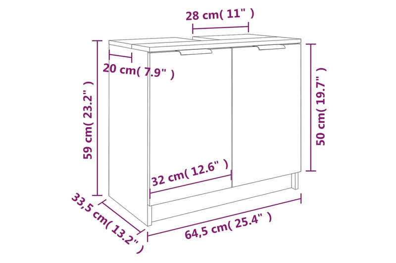 beBasic badeværelsesskab 64,5x33,5x59 cm konstrueret træ grå sonoma-eg - GrÃ¥ - Badeværelsesskab