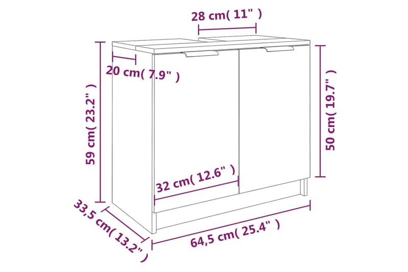 beBasic badeværelsesskab 64,5x33,5x59 cm konstrueret træ hvid højglans - Hvid - Badeværelsesskab