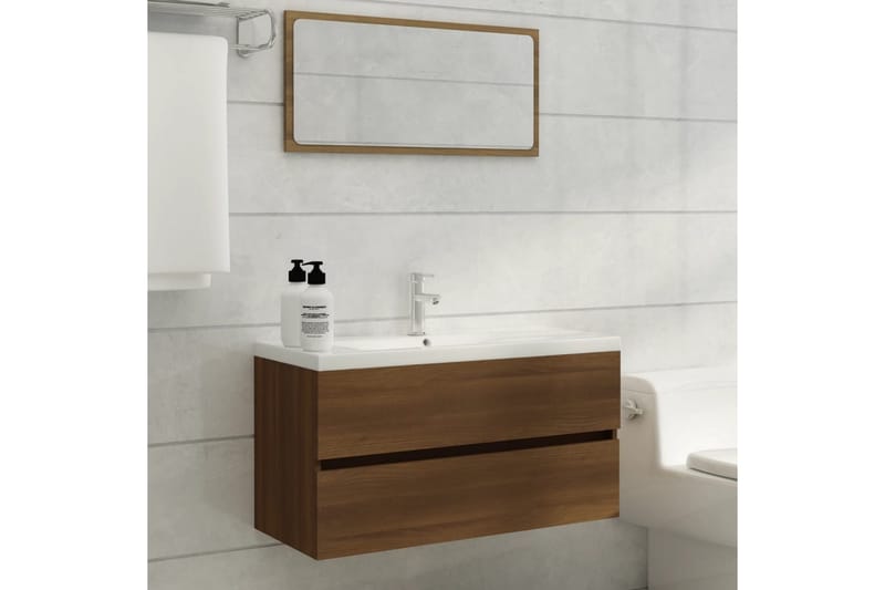 beBasic badeværelsesskab 90x38,5x45 cm konstrueret træ brun egetræ - Brun - Underskab badeværelse