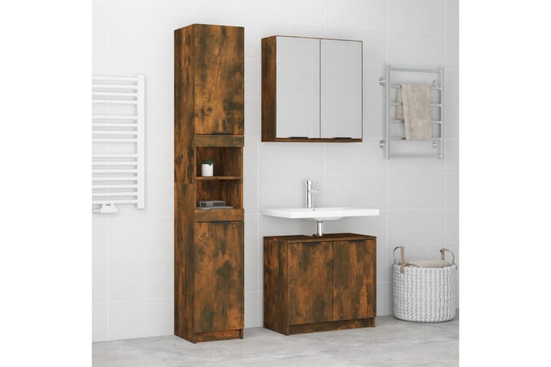 beBasic badeværelsesskabe 3 dele konstrueret træ røget egetræsfarve - Brun - Komplette møbelpakker