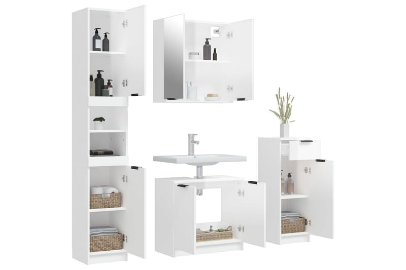 beBasic badeværelsesskabe 4 dele konstrueret træ hvid højglans - Hvid - Komplette møbelpakker