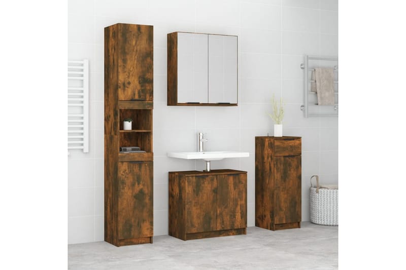 beBasic badeværelsesskabe 4 dele konstrueret træ røget egetræsfarve - Brun - Komplette møbelpakker
